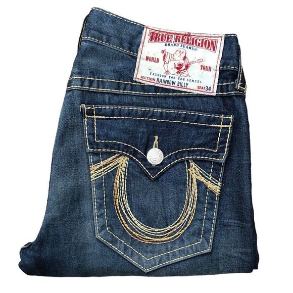 Vintage True Religion Jeans Size 36 RAINBOW BILLY Blue - Picture 1 of 10